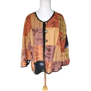 ANU by Natural Embroidered Patchwork Jacket Artsy Boho Art to Wear Sz L